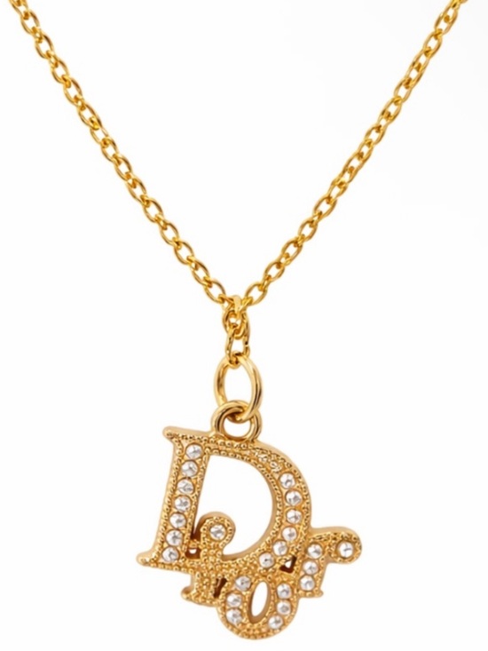 Dior Jewelry - Dior Gold Crystal-Embellished 'Dior' Pendant Necklace